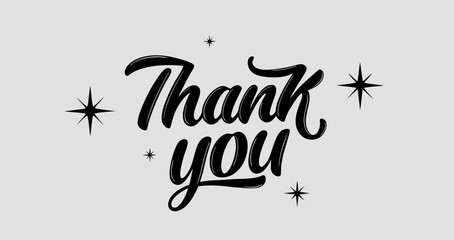 Obraz premium Thank You Handwritten Lettering, Black Script, Stars