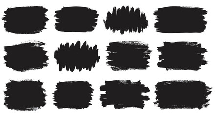 Set of Nine Black Paint Splatter Brush Strokes