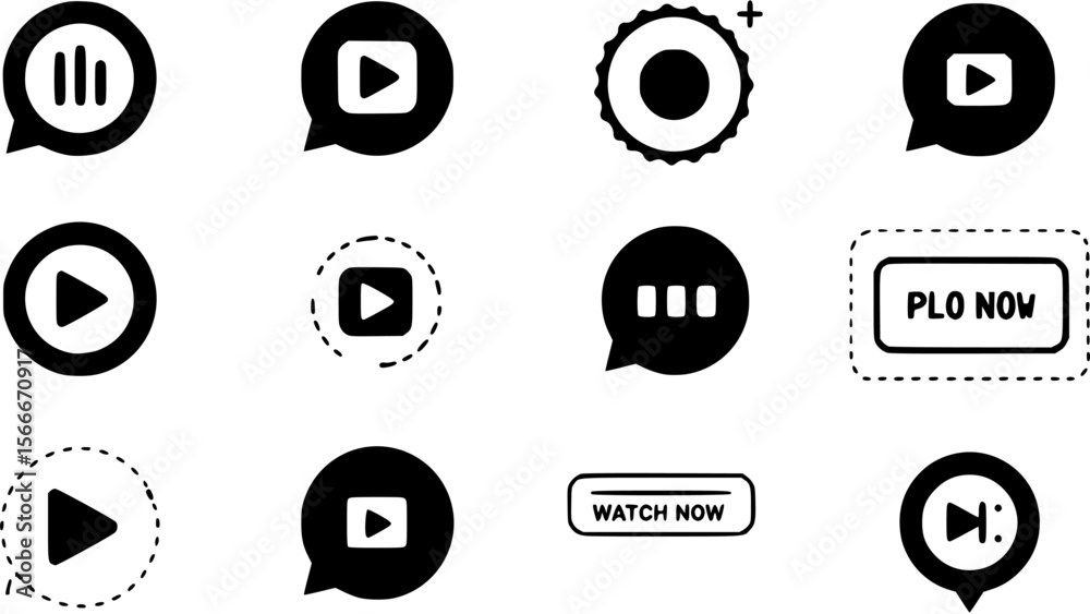 Fototapete set of watch now buttons. play video buttons in flat style. watch video. play now. web media. online