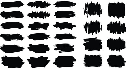 Collection of Black Brush Strokes on White Background