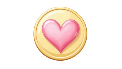 Fototapeta premium Golden button with a pink heart, symbol of love and affection for romantic designs
