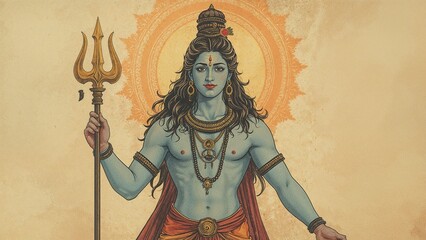 Obraz premium A majestic artwork of Lord Shiva in serene detail. Perfect for spiritual decor, meditation space, or art collectors seeking divine tranquility&nbsp;in&nbsp;their&nbsp;space.
