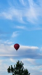 Colorful Hot Air Balloons flying over neighborhood