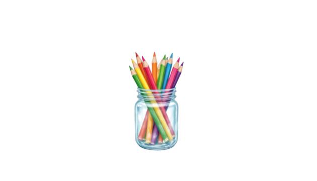 Colorful artistry, a jar of vibrant colored pencils on dark background