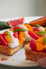 Fruit Shortbread Slice with Citrus and Basil Whipped Cream