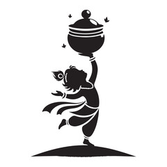 Little Krishna with Butter Pot silhouette Vector for Janmashtami Theme
