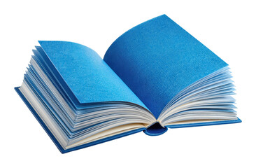 Reading action with open blue book home office still life