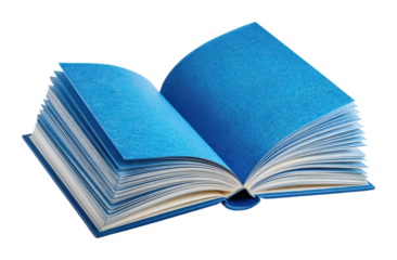 Reading action with open blue book home office still life