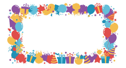 Colorful Birthday Party Border with Balloons Gifts and Hats