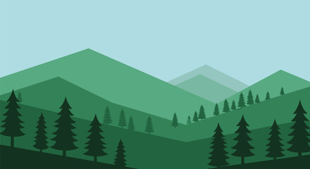 Fototapeta premium Simple Illustration of a Mountainous Forest Landscape