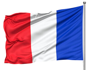Obraz premium A vibrant tricolor banner with red, white, and blue stripes gracefully waves on a flagpole.