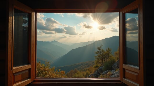 A time-lapse video of a mountain landscape seen through a cabin window, from dawn till dusk.

