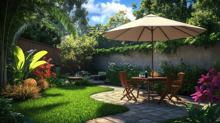 furniture backyard table with umbrella