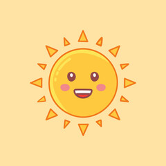 Happy Cartoon Sun Character with Smiling Face and Bright Yellow Rays