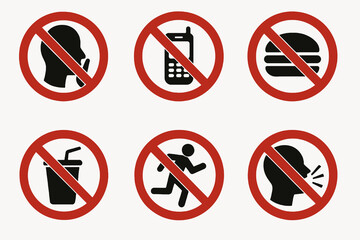 Classic "no" icons for quiet zones. Clean vector design.