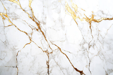 Obraz premium A luxurious white marble surface intricately veined with striking gold and subtle brown patterns, creating an elegant and opulent abstract background.