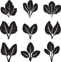 Obraz premium Set of spinach silhouettes in a clean and simple black vector illustration