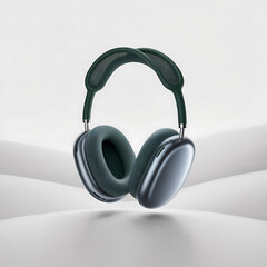 Green wireless headphones isolated on white background