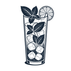 Obraz premium Mojito cocktail in highball glass with ice and mint leaves 