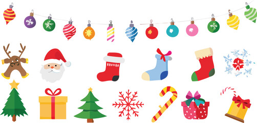 Fototapeta premium Christmas Festive Icons Ornaments, Santa, Reindeer, and More