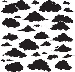 Collection of Cloud clean simple vector silhouette black vector illustration