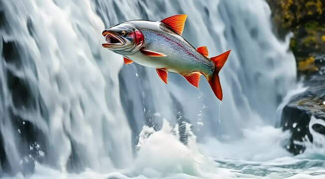 An aquatic cartoon tuna swims gracefully underwater, a vibrant marine animal illustration perfect for food or fishing 4k nature video footage