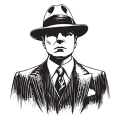 Mafioso gentleman in suit and hat sketch vector image