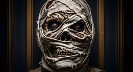 Realistic Halloween Mummy Skull Face – Spooky Egyptian Mummy Head Design