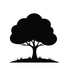 Simple Black Silhouette of a Tree on a Hill