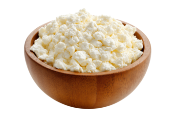 Cottage Cheese in Wooden Bowls Isolated on Transparent Background