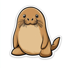 Obraz premium A charming and plump cartoon walrus with small eyes and prominent whiskers, looking directly at the viewer