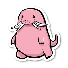 Fototapeta premium A charming and plump cartoon walrus with small eyes and prominent whiskers, looking directly at the viewer