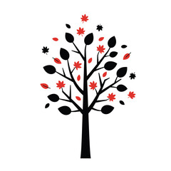 Fototapeta premium Autumn Tree Silhouette with Falling Leaves