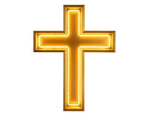 A radiant golden cross illuminates with a warm glow, symbolizing faith and spiritual hope.