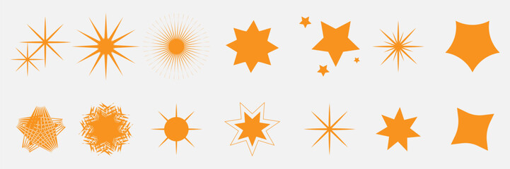 Set of orange sparkle stars. Twinkle stars collection. Stars icon