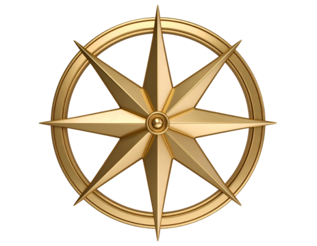 A beautifully rendered golden compass rose, perfect for illustrating themes of direction and adventure.