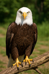 Obraz premium Bald Eagle in Flight – High-Resolution Wildlife Photo with Wings Spread Over Mountain Background , American Eagle 