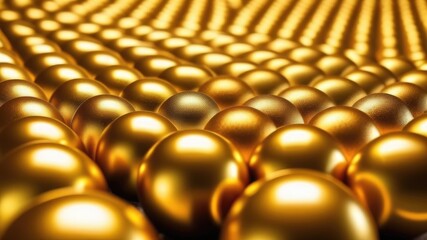 Abstract background of gold capsules, yellow gold texture, balls in a row