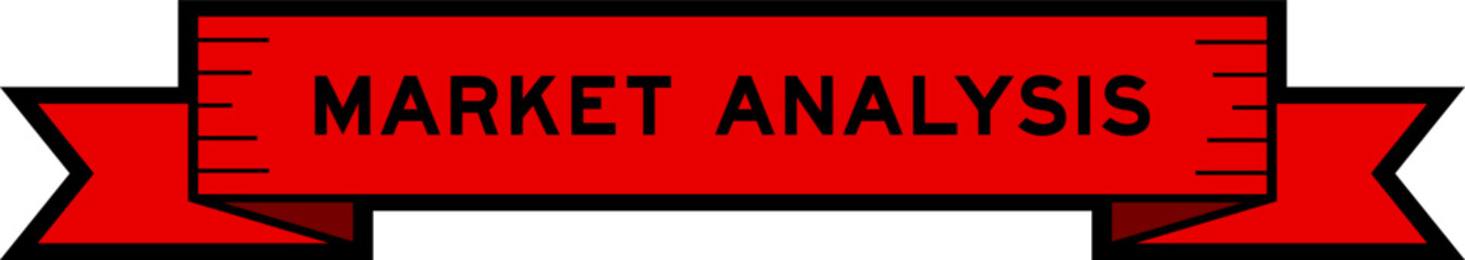 Ribbon label banner with word market analysis in red color on white background