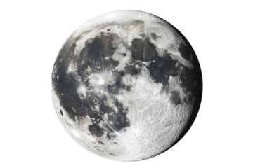 Full Realistic Moon Isolated on White and Transparent Background


