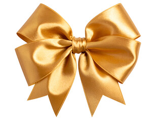A luxurious golden satin bow, meticulously tied, gleams with a rich, festive elegance.