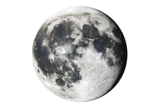 Full Realistic Moon Isolated on White and Transparent Background


