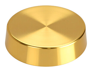 A radiant golden metallic object with a finely brushed top and smooth reflective sides.