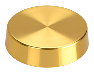 A radiant golden metallic object with a finely brushed top and smooth reflective sides.