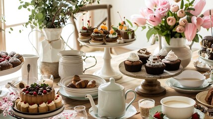 Retro-style Coffee and Dessert Table Arrangement: A Nostalgic Journey Through Vintage Elegance, Timeless Flavors, and Artistic Presentation for Themed Events, Weddings, and Retro-inspired Gatherings