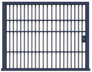 Sturdy metal bars stand as a formidable barrier, evoking themes of confinement, security, and justice.