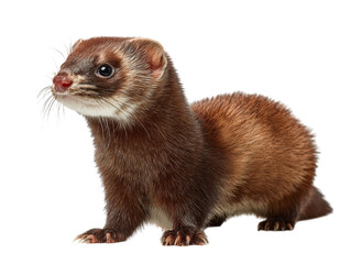 A sleek, captivating ferret stands confidently, its fur gleaming under the light