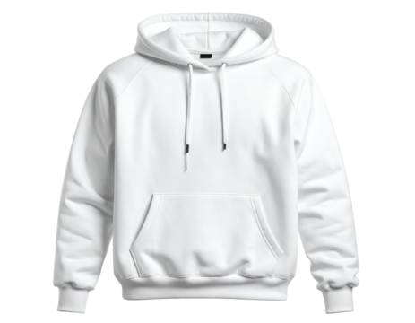 This pristine white hoodie features a classic design with a front pocket and adjustable drawstrings.