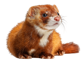 A close-up portrait of a charming weasel, showcasing its sleek