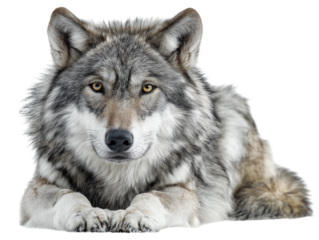 A close-up shot captures the keen gaze and noble features of a lone wolf against a simple backdrop